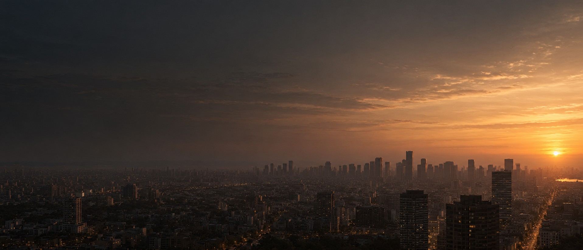 A city seen from above at dusk