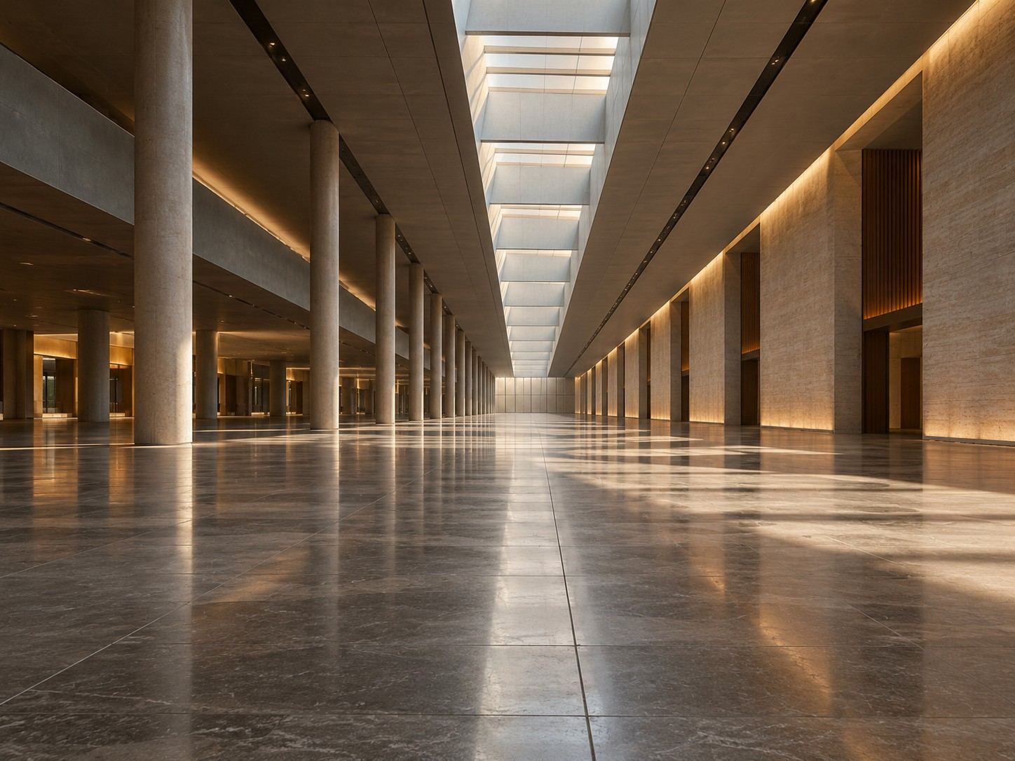A vast modern terminal concourse lit from skylights